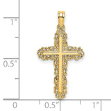 Cross Filigree Lace Trim Charm Pendant in Real 14k Yellow Gold