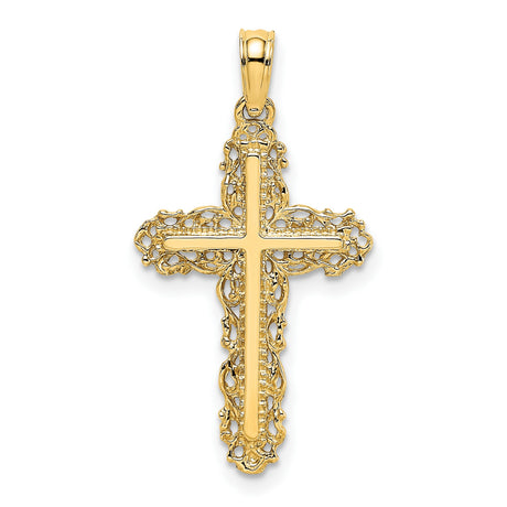 Cross Filigree Lace Trim Charm Pendant in Real 14k Yellow Gold