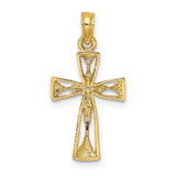 Cut-Out Cross Triangle Ends Charm Pendant in Real 14k Yellow Gold