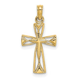 Cut-Out Cross Triangle Ends Charm Pendant in Real 14k Yellow Gold