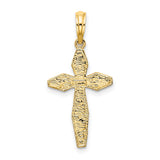 Polished and Textured Cross Charm Pendant in Real 14k Yellow Gold