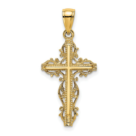 Cross Lace Trim Charm Pendant in Real 14k Yellow Gold