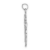 Cross with Lace Trim Charm Pendant in Real 14k White Gold