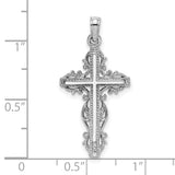 Cross with Lace Trim Charm Pendant in Real 14k White Gold