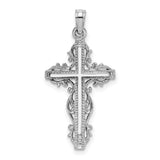 Cross with Lace Trim Charm Pendant in Real 14k White Gold