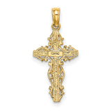 Stick Cross Lace Trim Charm Pendant in Real 14k Yellow Gold