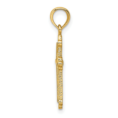 Cross Spade Tip Edges Charm Pendant in Real 14k Yellow Gold