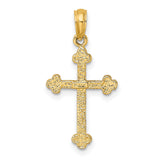 Cross Spade Tip Edges Charm Pendant in Real 14k Yellow Gold