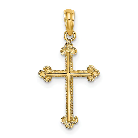 Cross Spade Tip Edges Charm Pendant in Real 14k Yellow Gold