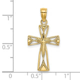 14k Yellow Gold Cross Pendant with Polished Finish, Milgrain Edging, and Openwork Design