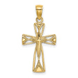 14k Yellow Gold Cross Pendant with Polished Finish, Milgrain Edging, and Openwork Design