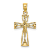 14k Yellow Gold Cross Pendant with Polished Finish, Milgrain Edging, and Openwork Design