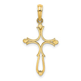 14k Yellow Gold Cross Pendant with Polished Finish and Artistic Openwork Design