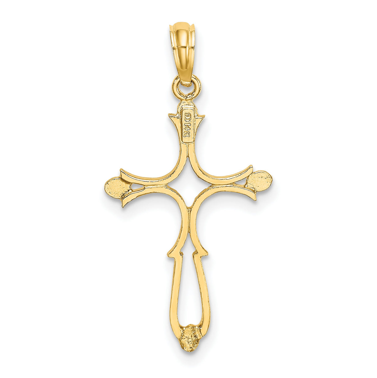 14k Yellow Gold Cross Pendant with Baroque Openwork Design, Gothic Christian Style
