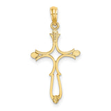 14k Yellow Gold Cross Pendant with Baroque Openwork Design, Gothic Christian Style