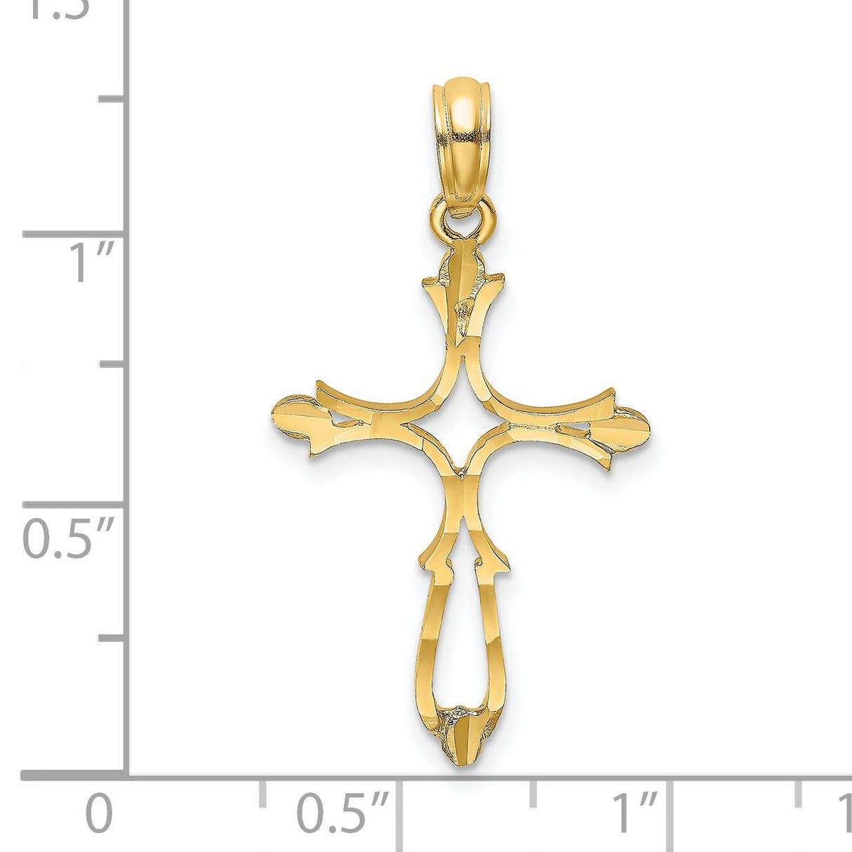 14k Yellow Gold Cross Pendant with Baroque Openwork Design, Gothic Christian Style