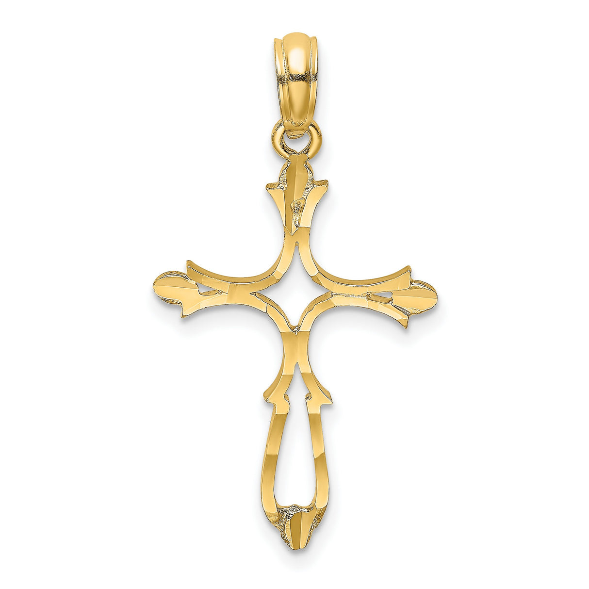 14k Yellow Gold Cross Pendant with Baroque Openwork Design, Gothic Christian Style