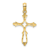 14k Yellow Gold Cross Pendant with Baroque Openwork Design, Gothic Christian Style