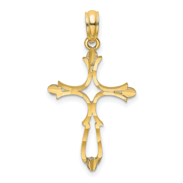 14k Yellow Gold Cross Pendant with Baroque Openwork Design, Gothic Christian Style