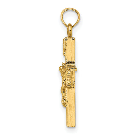 INRI Crucifix Charm Pendant in Real 14k Yellow Gold