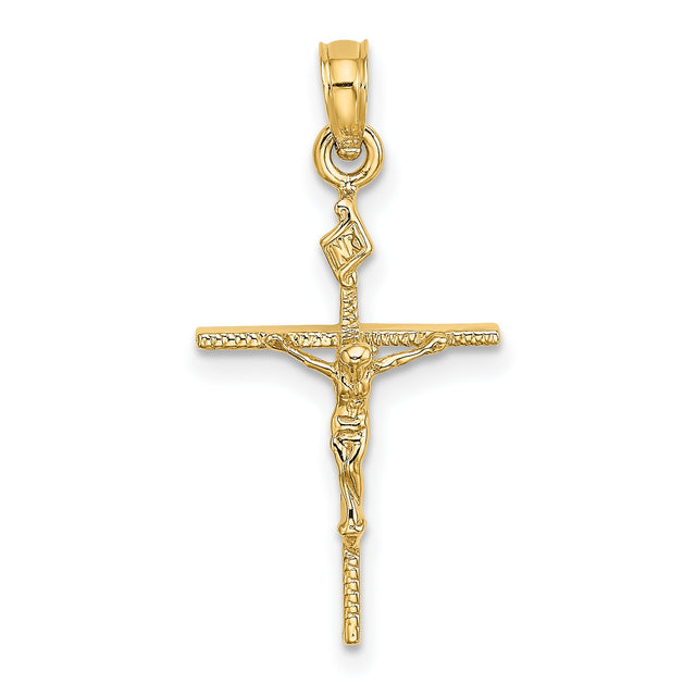 INRI Crucifix Charm Pendant in Real 14k Yellow Gold