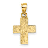 14k Yellow Gold Cross Pendant with Textured Edge and Polished Finish
