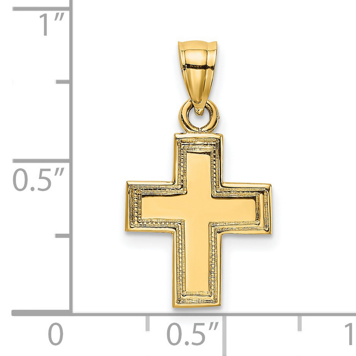 14k Yellow Gold Cross Pendant with Textured Edge and Polished Finish