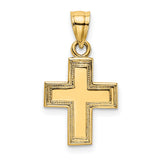 14k Yellow Gold Cross Pendant with Textured Edge and Polished Finish