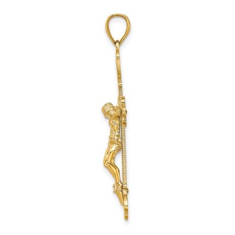 Engraved Crucifix Charm Pendant in Real 14k Yellow Gold