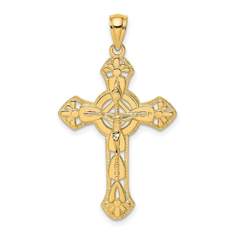 Textured Crucifix Arrow Charm Pendant in Real 14k Yellow Gold