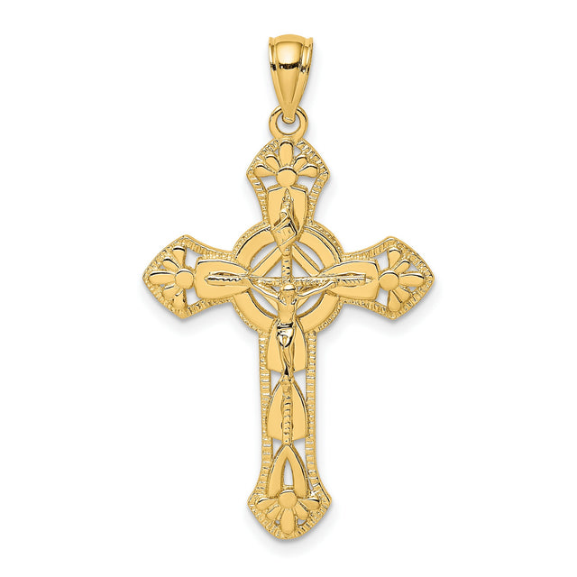 Textured Crucifix Arrow Charm Pendant in Real 14k Yellow Gold