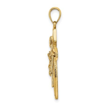 Polished Crucifix Charm Pendant in Real 14k Yellow Gold