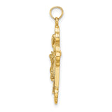 Crucifix Spade Tips Charm Pendant in Real 14k Yellow Gold