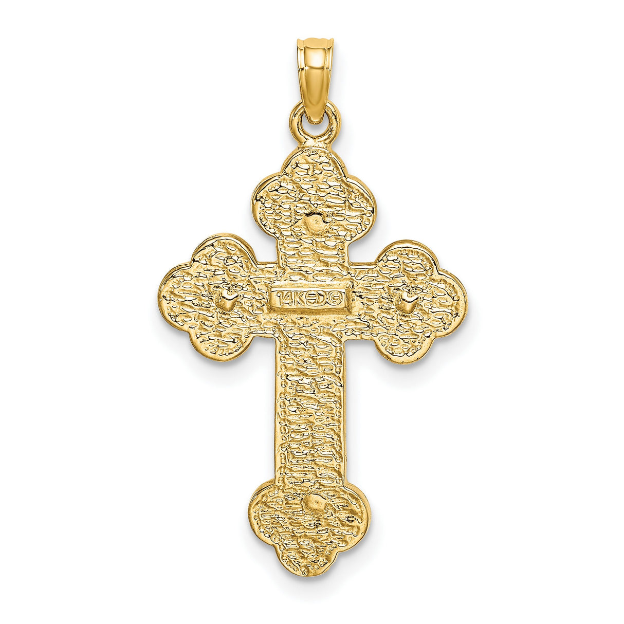 Crucifix Spade Tips Charm Pendant in Real 14k Yellow Gold