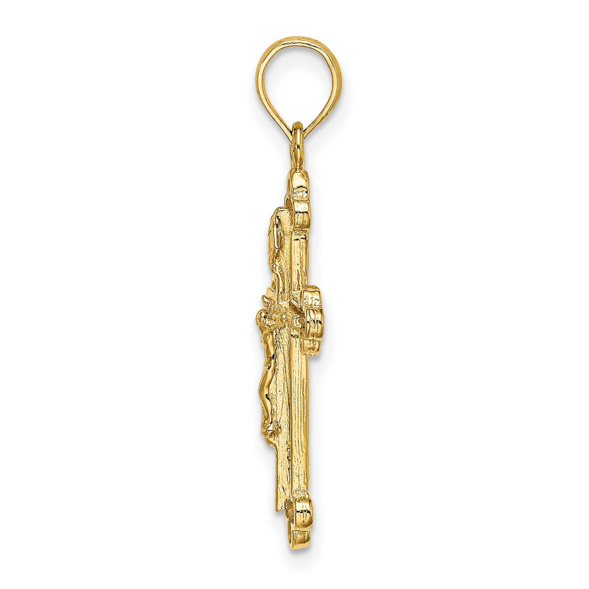 Narrow Budded Crucifix Charm Pendant in Real 14k Yellow Gold