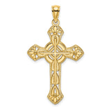 Cut-Out Floral Cross Charm Pendant in Real 14k Yellow Gold