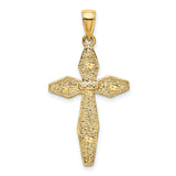 Textured Cross Charm Pendant in Real 14k Yellow Gold