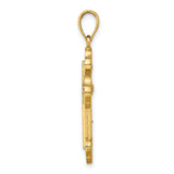 Textured Budded Cross Charm Pendant in Real 14k Yellow Gold