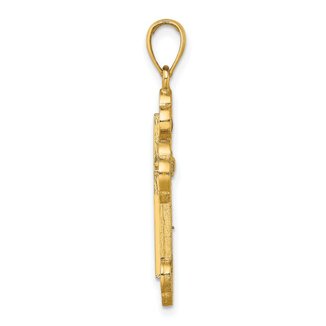 Textured Budded Cross Charm Pendant in Real 14k Yellow Gold