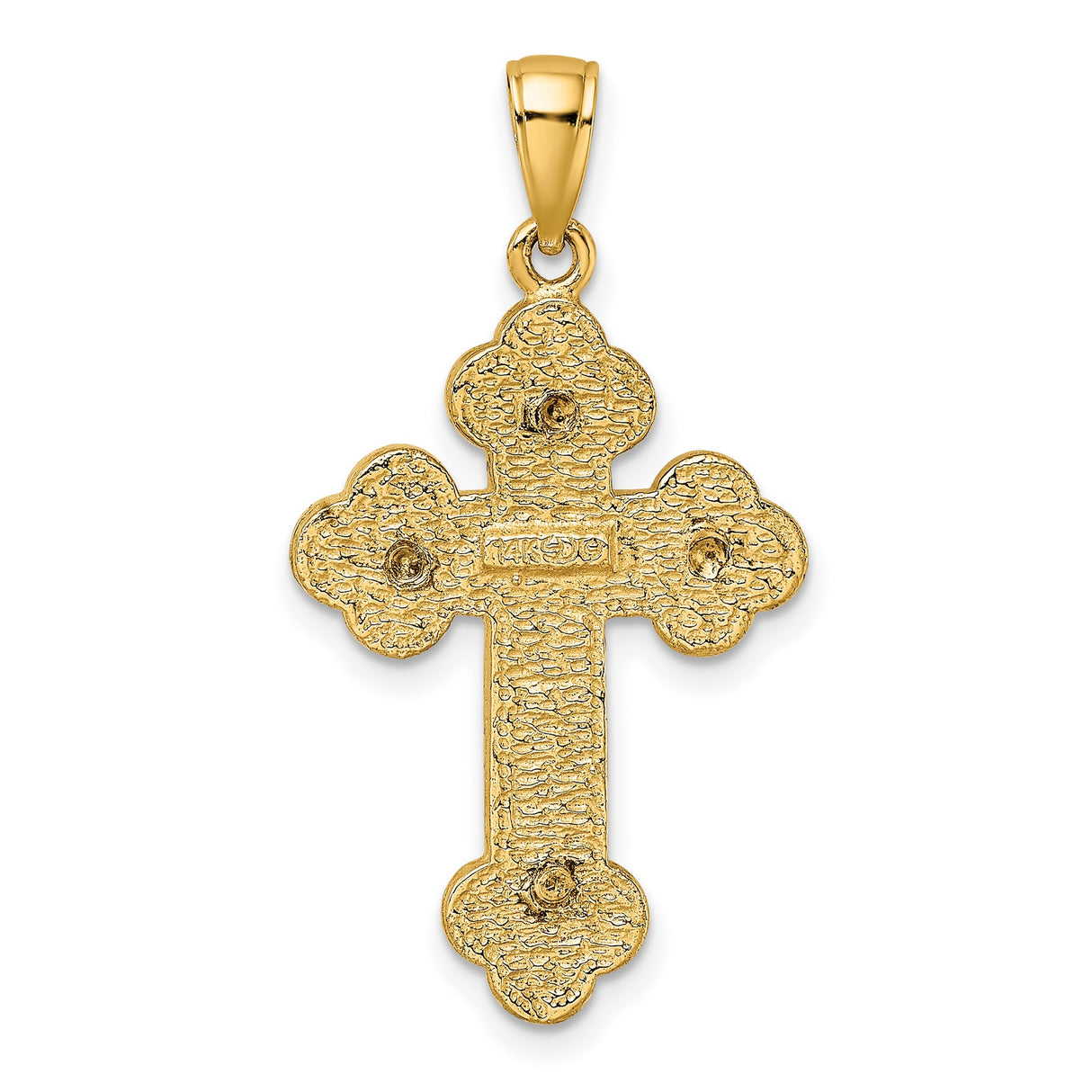 Textured Budded Cross Charm Pendant in Real 14k Yellow Gold