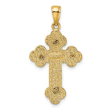 Textured Budded Cross Charm Pendant in Real 14k Yellow Gold