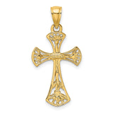 Cut-Out Round Edges Cross Charm Pendant in Real 14k Yellow Gold