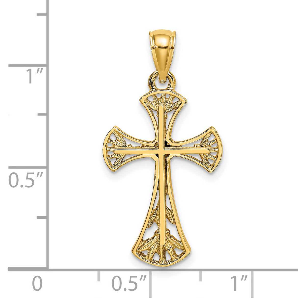 Cut-Out Round Edges Cross Charm Pendant in Real 14k Yellow Gold