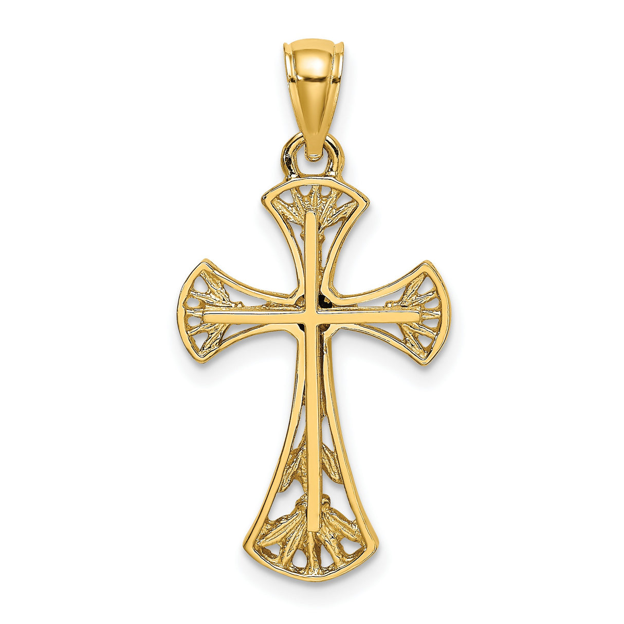 Cut-Out Round Edges Cross Charm Pendant in Real 14k Yellow Gold