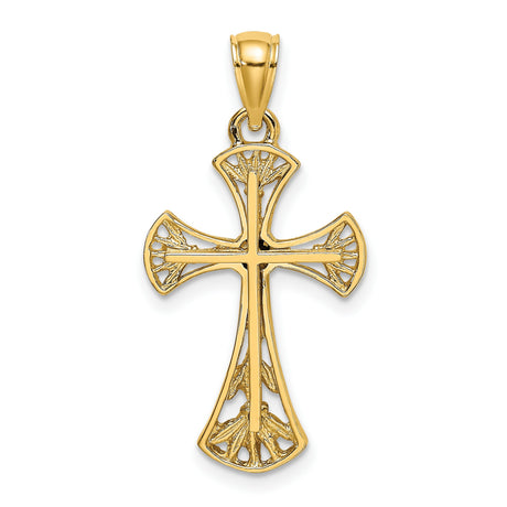 Cut-Out Round Edges Cross Charm Pendant in Real 14k Yellow Gold