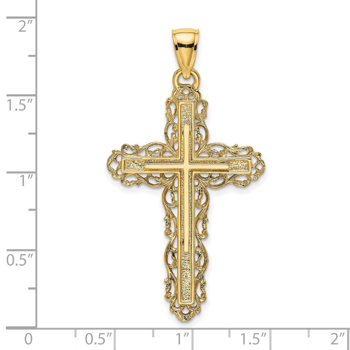 Cross Lace Trim Charm Pendant in Real 14k Yellow Gold