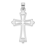 14k White Gold Cross Pendant, Open Cut Polished Fleur Design, Religious Minimalist Charm