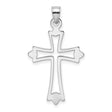 14k White Gold Cross Pendant, Open Cut Polished Fleur Design, Religious Minimalist Charm