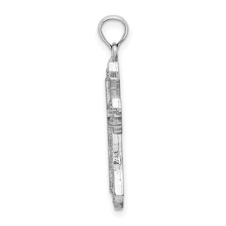 14k White Gold Cross Pendant with Beaded Openwork Design and Flared Edges
