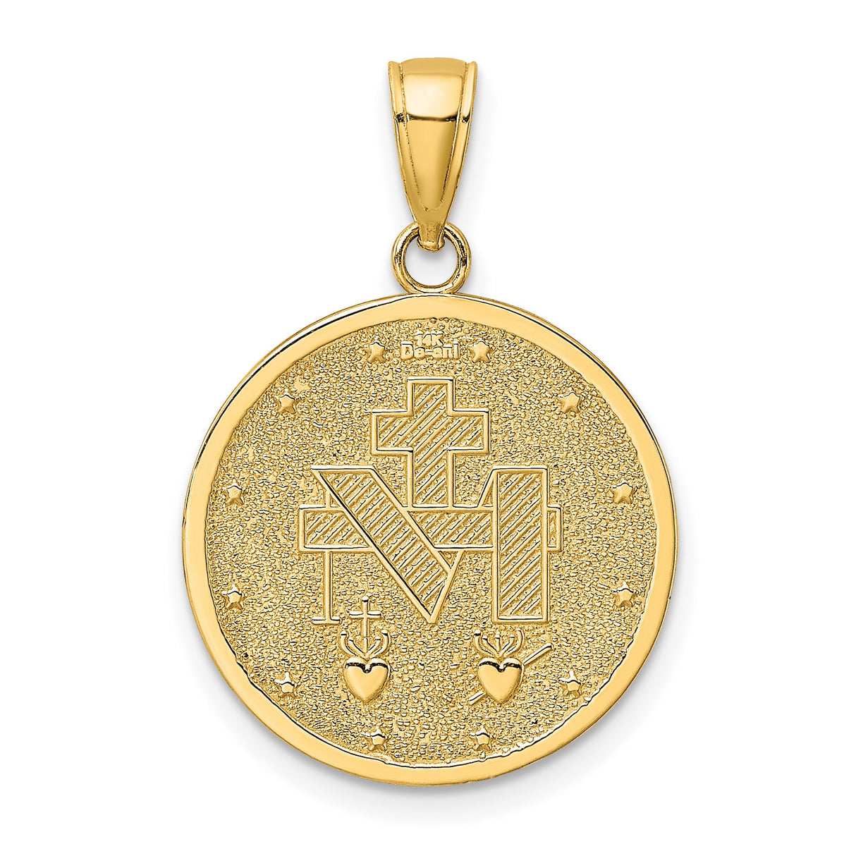 Polished and Satin Miraculous Medal Charm Pendant in Real 14k Yellow Gold